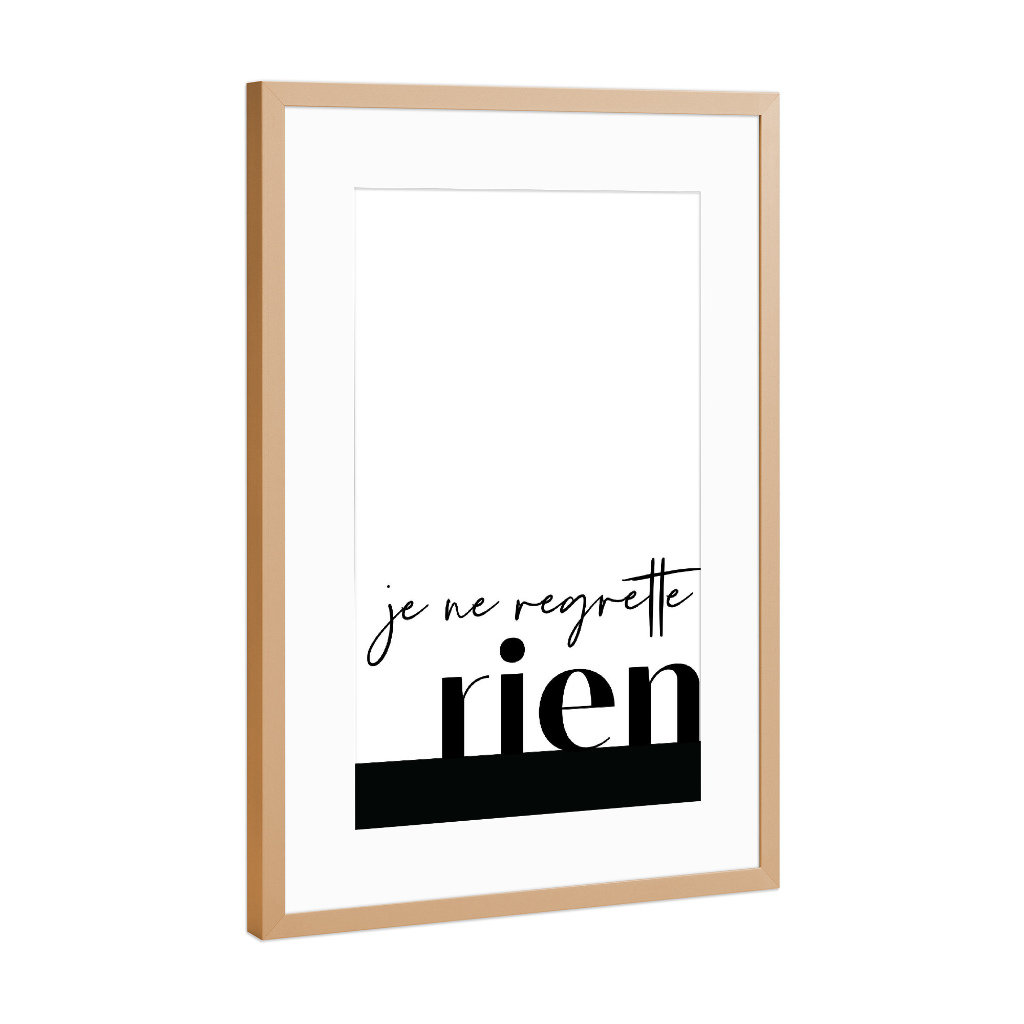 Poster mit Rahmen Kupfer "Je ne regrette rien typo" artboxONE - Typografie,Schwarzweiß - Silvester,New years eve,Neujahr,Je ne regrette rien