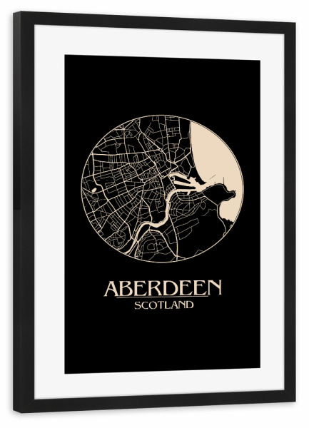 Poster mit Rahmen schwarz "Aberdeen Scotland Map" artboxONE - Städte,Kartografie - Map,Aberdeen,Scotland