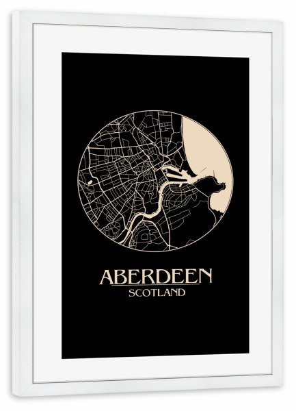 Poster mit Rahmen weiß "Aberdeen Scotland Map" artboxONE - Städte,Kartografie - Map,Aberdeen,Scotland