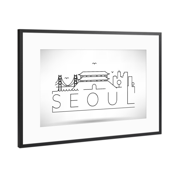 Poster mit Rahmen Schwarz (Metallic) "Minimal Seoul Skyline Design" artboxONE - Städte,Schwarzweiß - Silhouette,Seoul,South korea,Korea