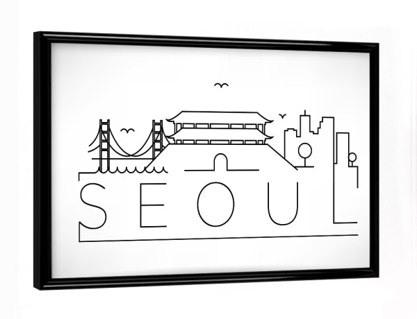 Poster mit schwarzem Rahmen "Minimal Seoul Skyline Design" artboxONE - Städte,Schwarzweiß - Silhouette,Seoul,South korea,Korea