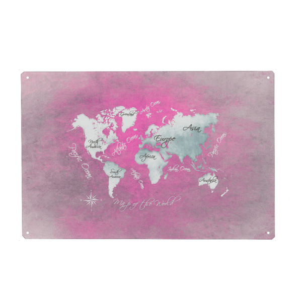 Holzbild "World map white magenta" artboxONE - Kartografie - Weltkarte,Karte,Welt,Atlas,Weltkarte,Typografie,Kontinente,Magenta,Weiß