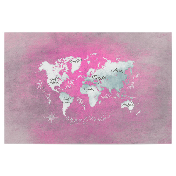Poster "World map white magenta" artboxONE - Kartografie - Weltkarte,Karte,Welt,Atlas,Weltkarte,Typografie,Kontinente,Magenta,Weiß