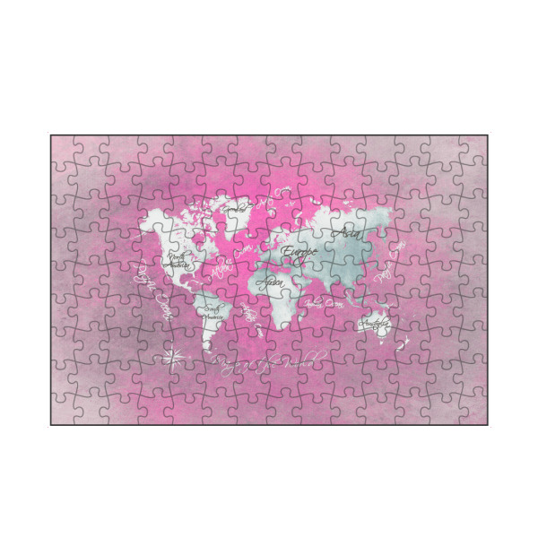 artboxONE Puzzle "World map white magenta" artboxONE - Kartografie - Weltkarte,Karte,Welt,Atlas,Weltkarte,Typografie,Kontinente,Magenta,Weiß