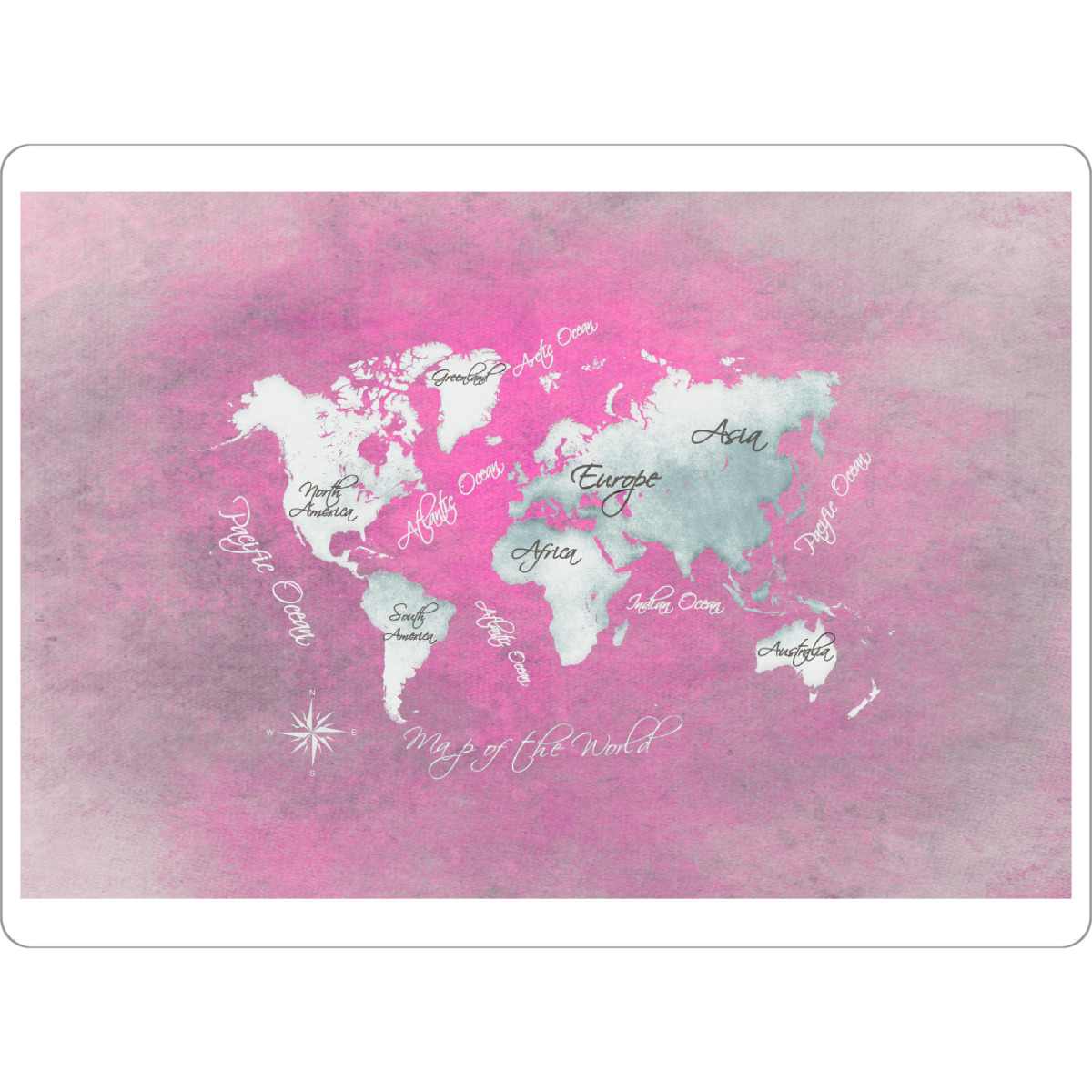 Tischset "World map white magenta" artboxONE - Kartografie - Weltkarte,Karte,Welt,Atlas,Weltkarte,Typografie,Kontinente,Magenta,Weiß