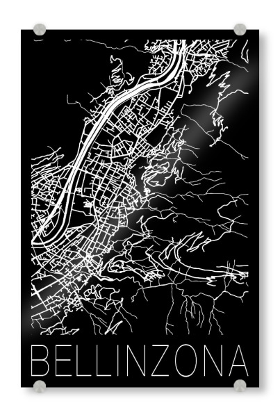 Acrylglasbild "Retro Map Bellinzona Black White" artboxONE - Städte,Schwarzweiß,Kartografie - Retro,Map,Bellinzona,Switzerland