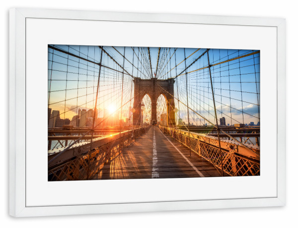 Poster mit Rahmen weiß "Brooklyn Bridge in New York City" artboxONE - Städte,Städte / New York,Reise,Architektur