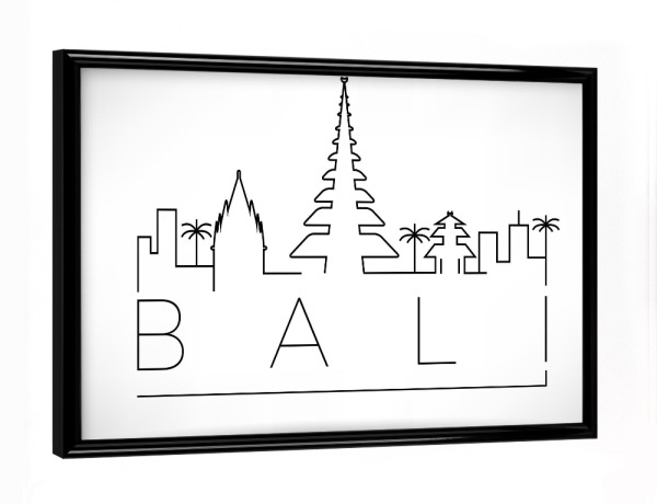 Poster mit schwarzem Rahmen "Minimal Bali Skyline Design" artboxONE - Städte,Schwarzweiß - Landmark,Cityscape,Bali,Indonesia