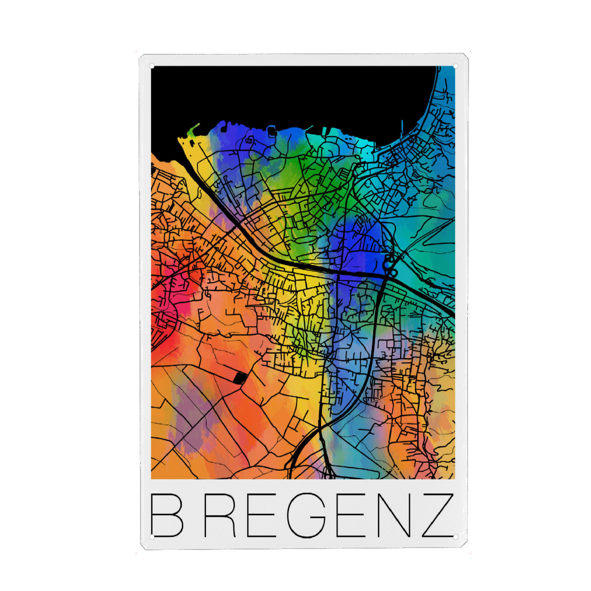 Metall Poster "Retro Map Bregenz Watercolor" artboxONE - Städte,Kartografie - Retro,Map,Bregenz,Austria,Watercolor,Vintage - Blechschild