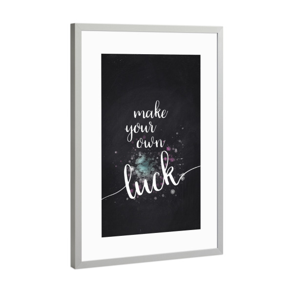 Poster mit Rahmen Silber "Textkunst MAKE YOUR OWN LUCK" artboxONE - Typografie - Spruch,Modern,Glück