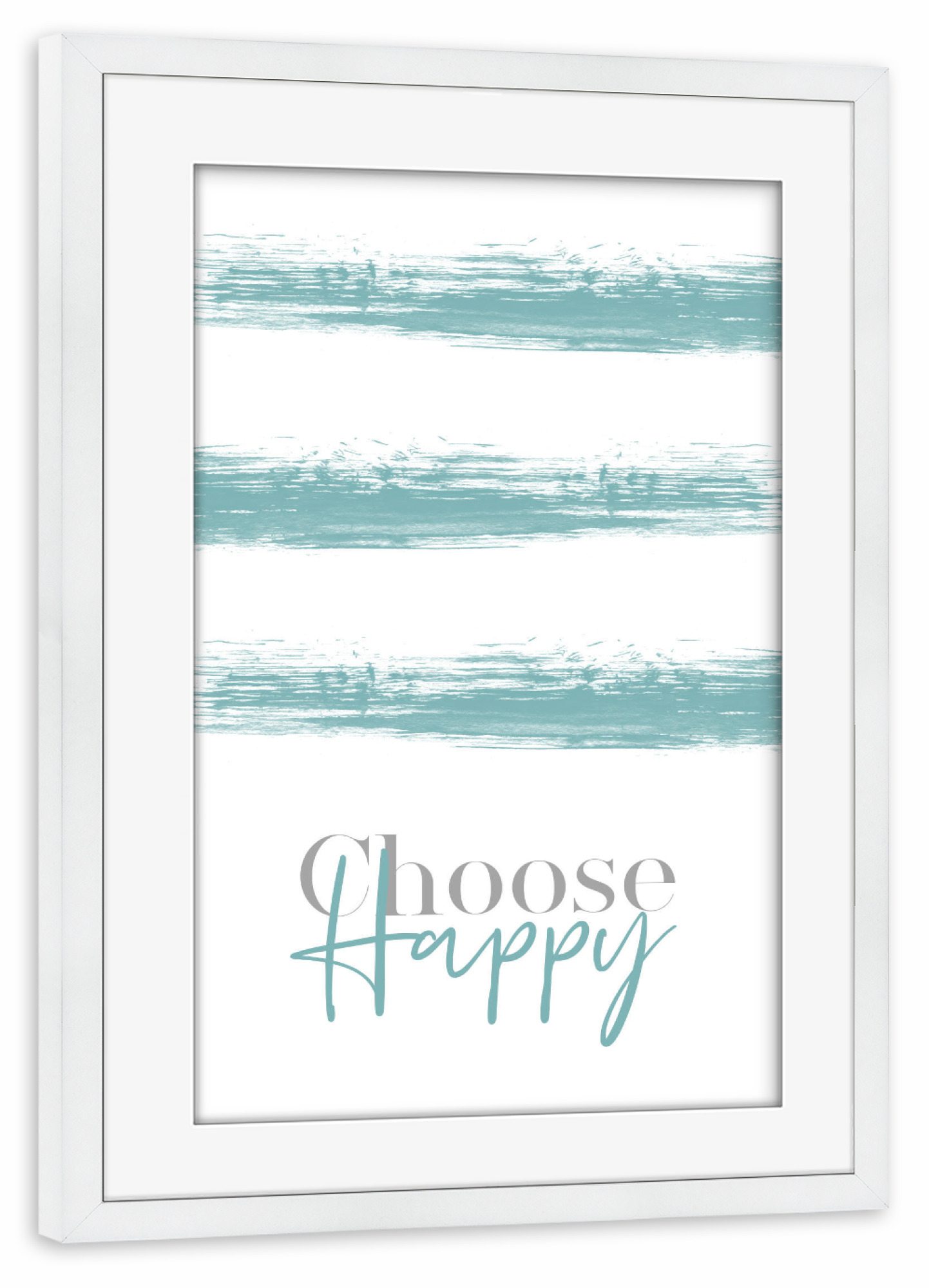Poster mit Rahmen weiß "CHOOSE HAPPY - türkis" artboxONE - Typografie - Spruch,Modern,Glücklich