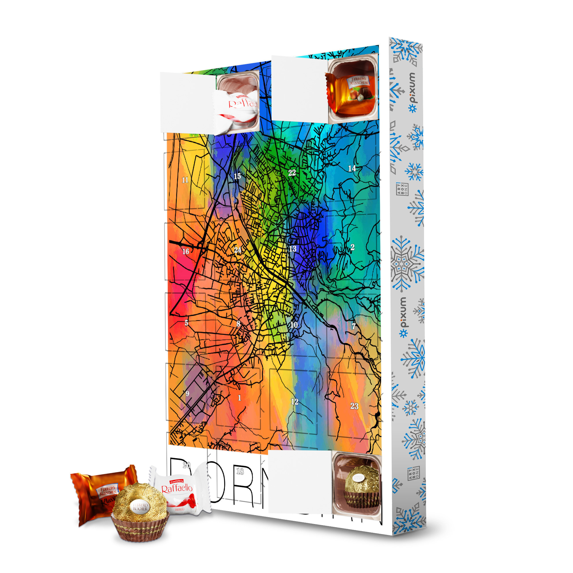 Adventskalender mit Ferrero Pralinen Retro Map Dornbirn Austria Color artboxONE Adventskalender Städte