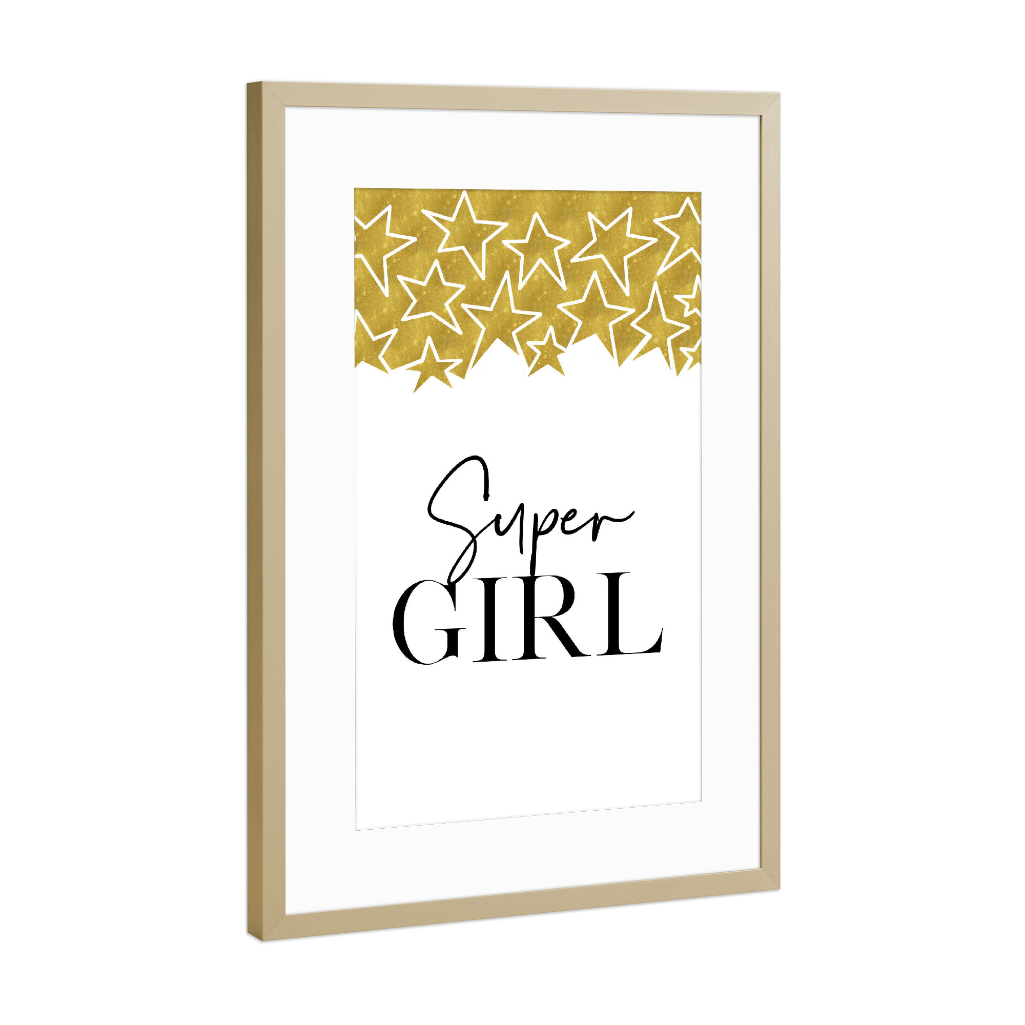 Poster mit Rahmen Gold "Supergirl stars" artboxONE - Typografie,Schwarzweiß