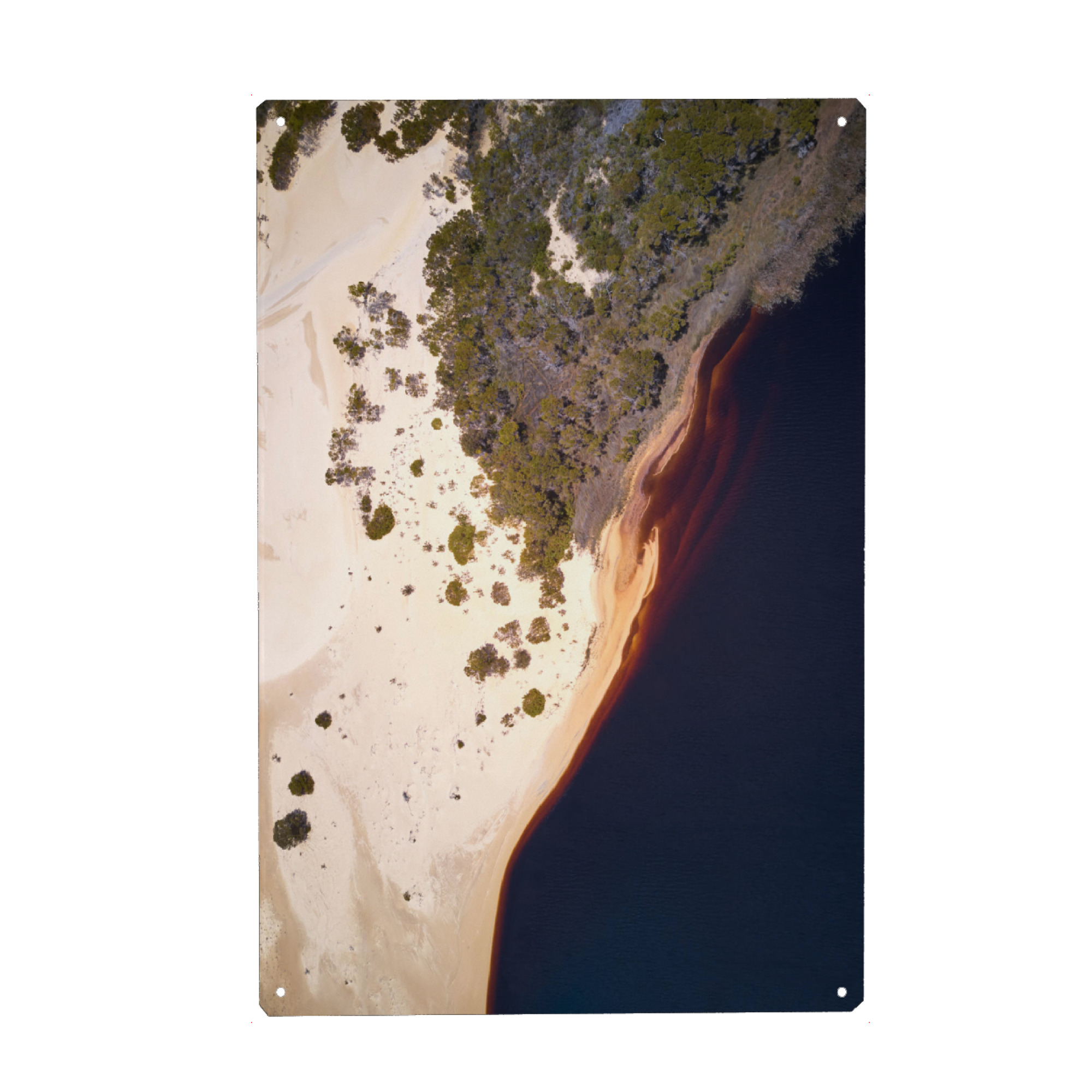 Holzbild "Sand Dune" artboxONE - Reise / Strand und Meer - Sand,Sanddüne,Wüste,Wasser,Drohne,Luftaufnahme,Reisen,Fernweh