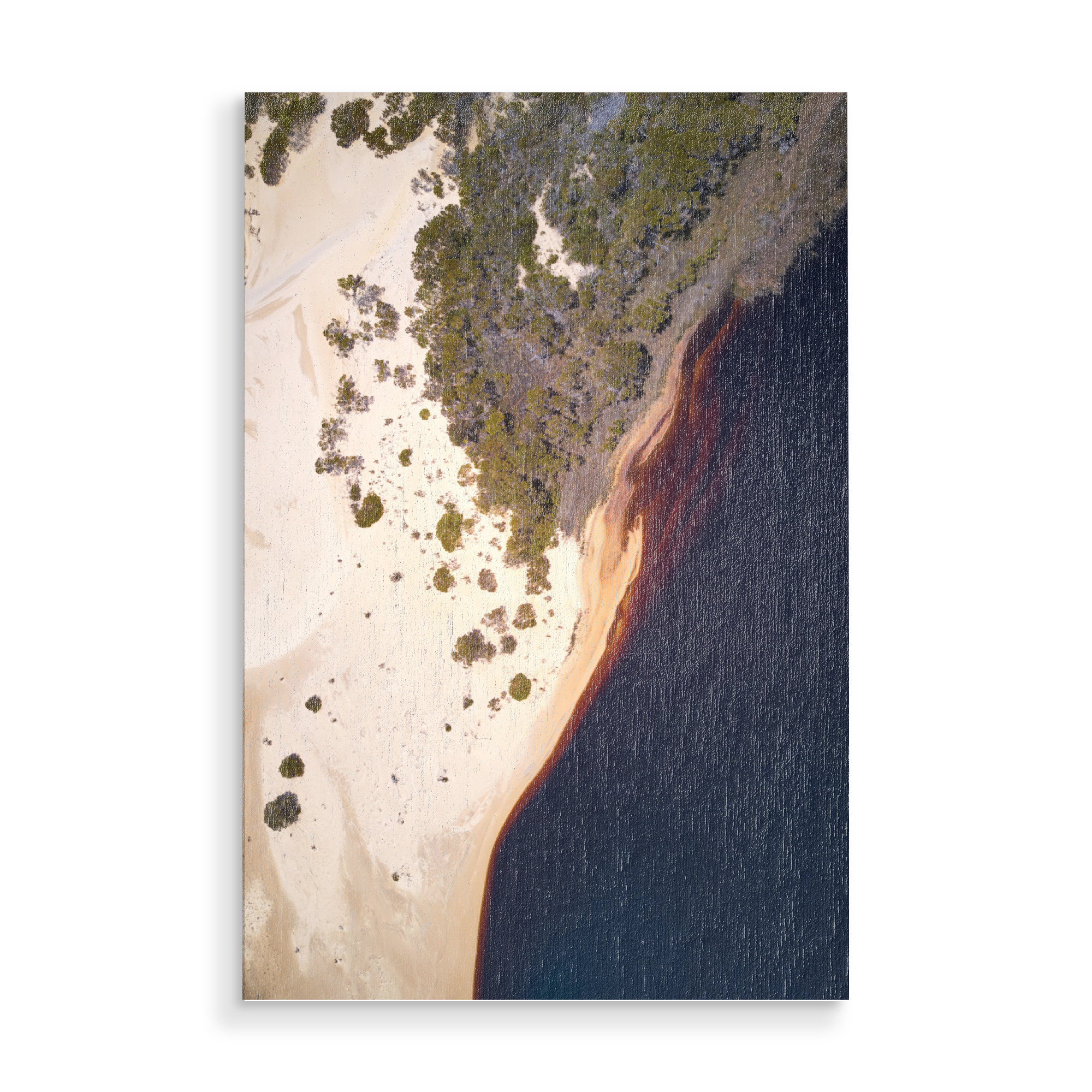 Holzbild "Sand Dune" artboxONE - Reise / Strand und Meer - Sand,Sanddüne,Wüste,Wasser,Drohne,Luftaufnahme,Reisen,Fernweh