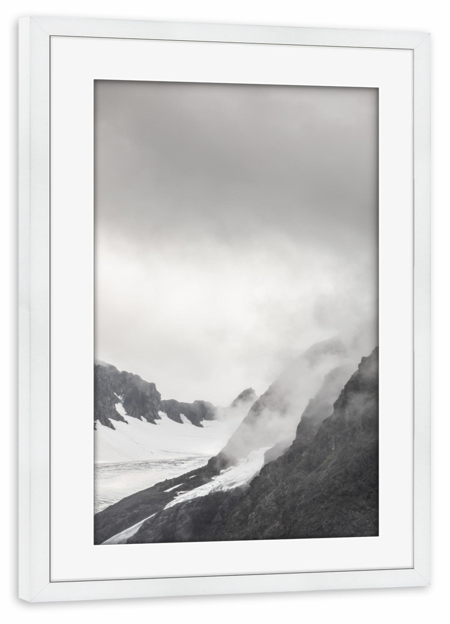 Poster mit Rahmen weiß "Gletschertal" artboxONE - Natur - Gletscher,Norwegen,Arktis,Berg