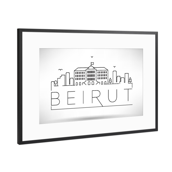 Poster mit Rahmen Schwarz (Metallic) "Minimal Beirut Skyline Design" artboxONE - Städte,Schwarzweiß - Beirut,Lebanon,Skyline
