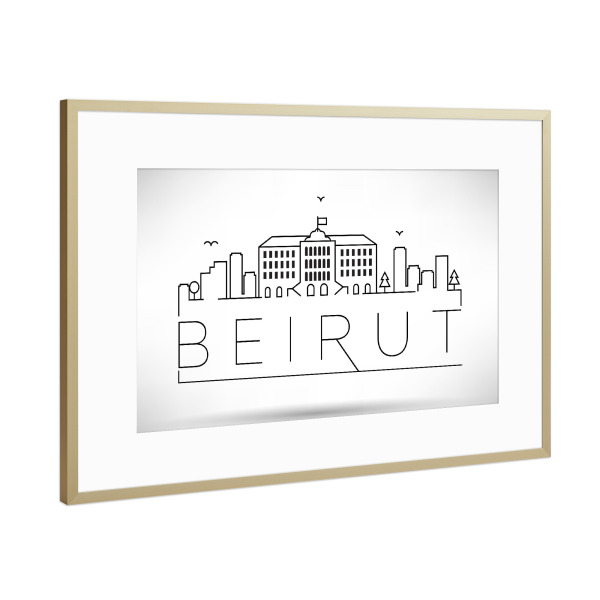 Poster mit Rahmen Gold "Minimal Beirut Skyline Design" artboxONE - Städte,Schwarzweiß - Beirut,Lebanon,Skyline