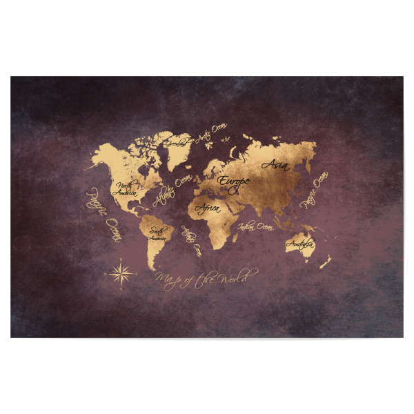 Poster 30x20 cm "World map rose brown gold" artboxONE - Kartografie - Weltkarte,Welt,Karte,Map,World,Worldmap,Bunt,Colorful