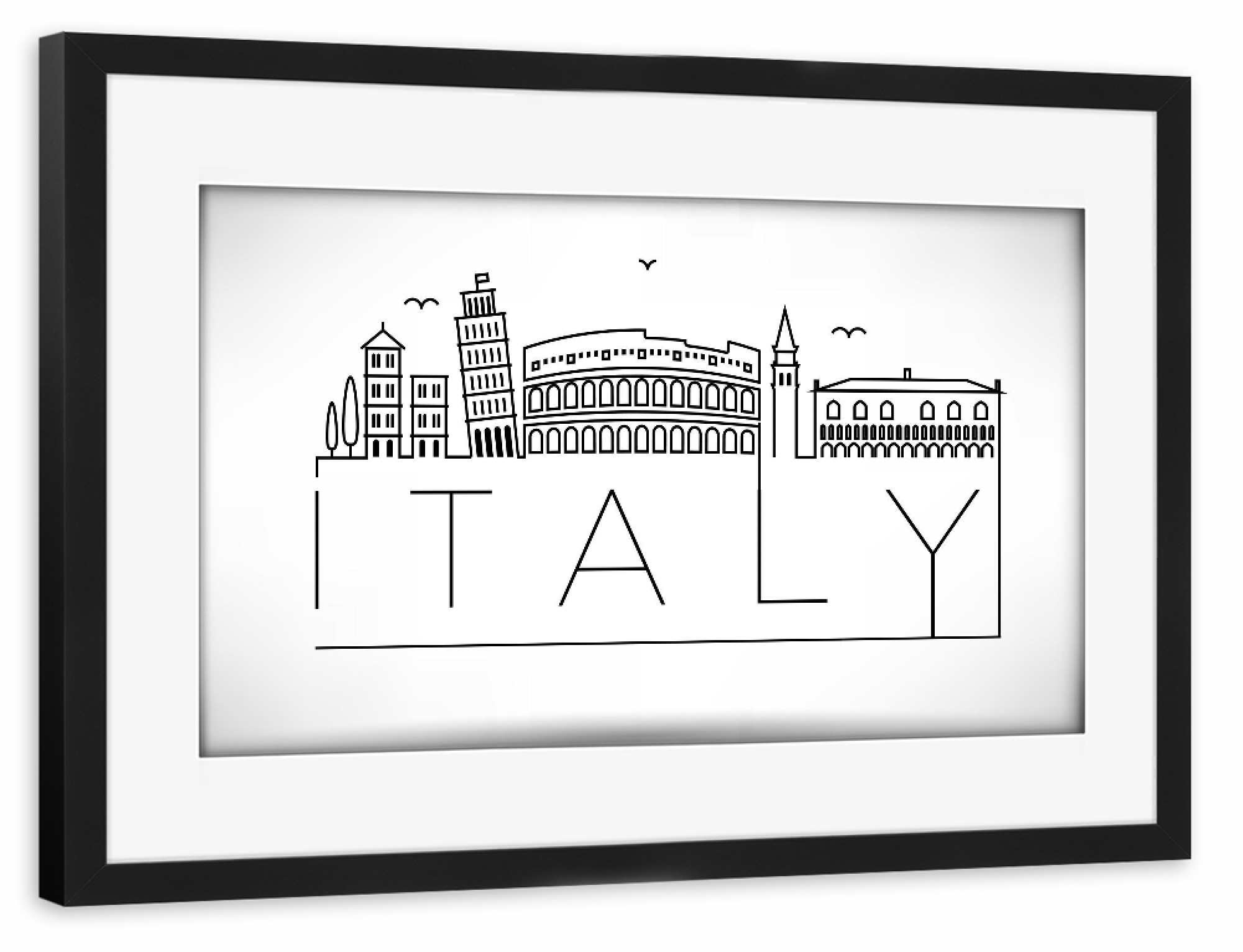 Poster mit Rahmen schwarz "Minimal Italy Skyline Design" artboxONE - Städte,Schwarzweiß - Italy,Skyline