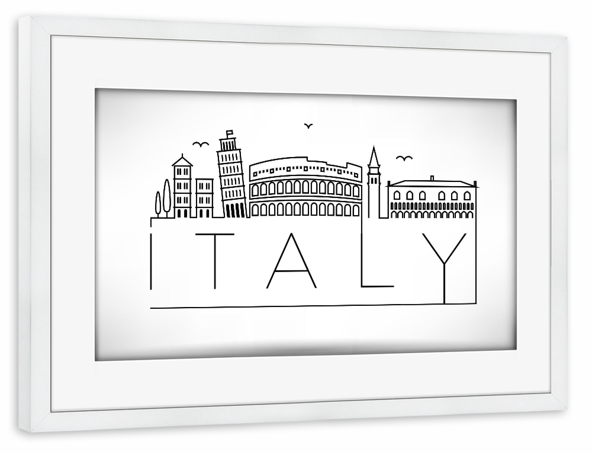 Poster mit Rahmen weiß "Minimal Italy Skyline Design" artboxONE - Städte,Schwarzweiß - Italy,Skyline