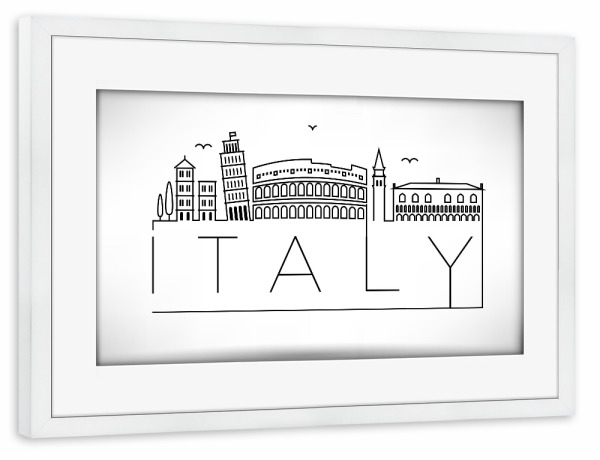 Poster mit Rahmen weiß "Minimal Italy Skyline Design" artboxONE - Städte,Schwarzweiß - Italy,Skyline