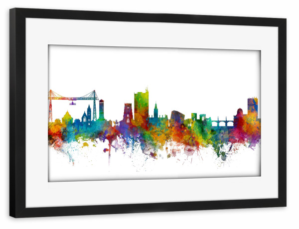Poster mit Rahmen schwarz "Newport Wales Skyline" artboxONE - Städte - Newport,Skyline,England