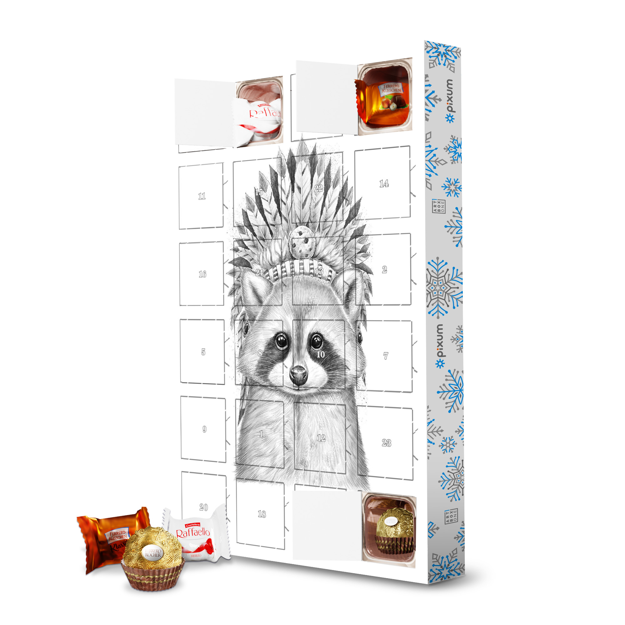 Adventskalender mit Ferrero Pralinen Raccoon apache artboxONE Adventskalender Tiere