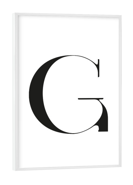 Poster mit weißem Rahmen "Buchstabe – G" artboxONE - Schwarzweiß,Buchstaben,Buchstaben / G - Buchstabe,G,Alphabet