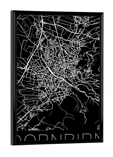 Poster mit schwarzem Rahmen "Retro Map Dornbirn Austria Black" artboxONE - Schwarzweiß,Städte / Weitere,Kartografie