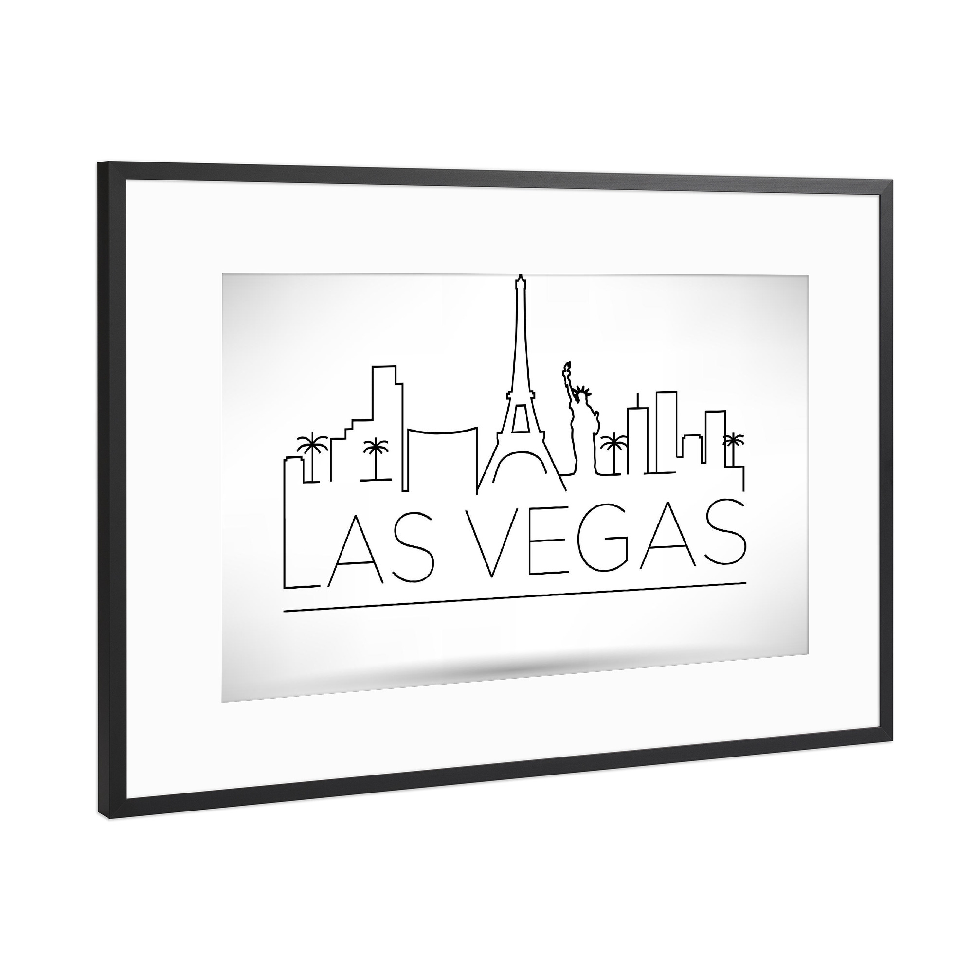 Poster mit Rahmen Schwarz (Metallic) "Minimal Las Vegas Skyline Design" artboxONE - Städte,Schwarzweiß - Las vegas,Usa,City,Skyline