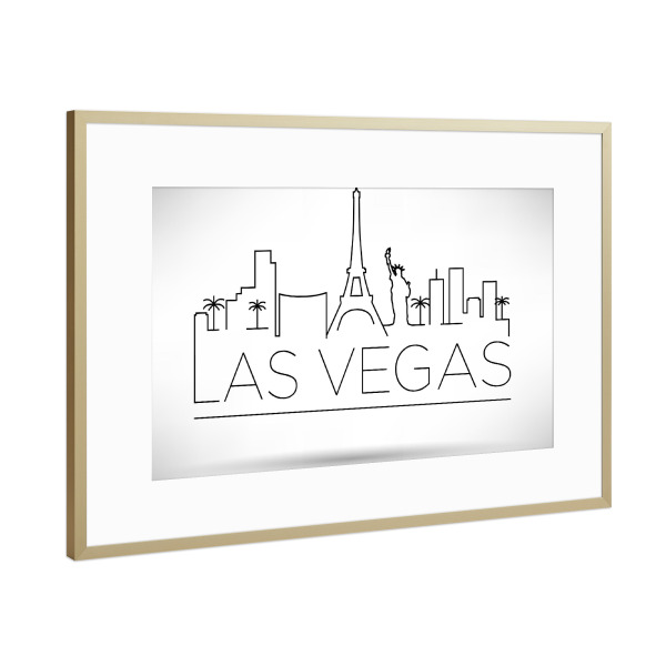Poster mit Rahmen Gold "Minimal Las Vegas Skyline Design" artboxONE - Städte,Schwarzweiß - Las vegas,Usa,City,Skyline