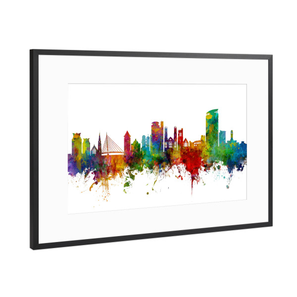 Poster mit Rahmen Schwarz (Metallic) "Swansea Wales Skyline" artboxONE - Städte - Swansea,Skyline,Wales