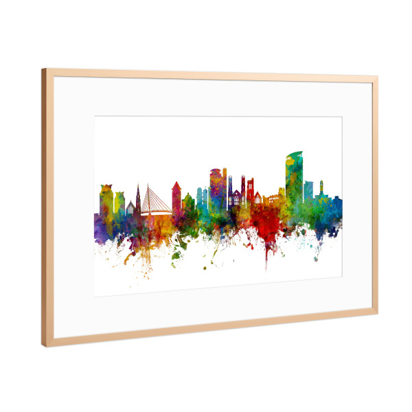 Poster mit Rahmen Kupfer "Swansea Wales Skyline" artboxONE - Städte - Swansea,Skyline,Wales