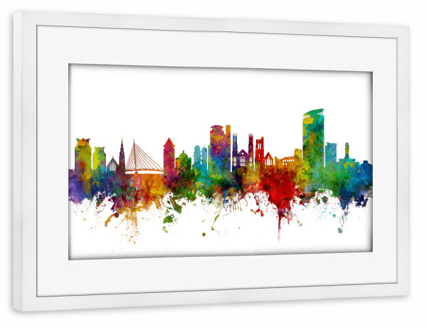 Poster mit Rahmen weiß "Swansea Wales Skyline" artboxONE - Städte - Swansea,Skyline,Wales