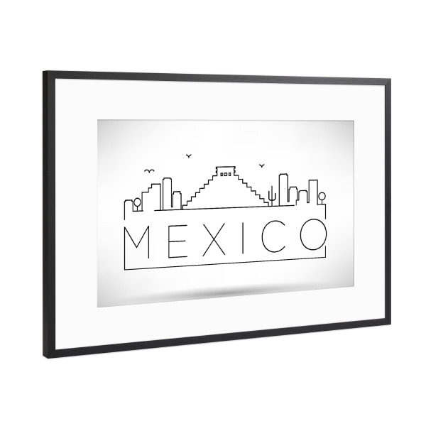 Poster mit Rahmen Schwarz (Metallic) "Minimal Mexico Skyline Design" artboxONE - Städte,Schwarzweiß - Skyline,Silhouette,Mexico,Cancun