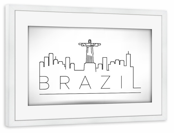 Poster mit Rahmen weiß "Minimal Brazil Skyline Design" artboxONE - Städte,Schwarzweiß - Brazil,Skyline,Rio,South america,City