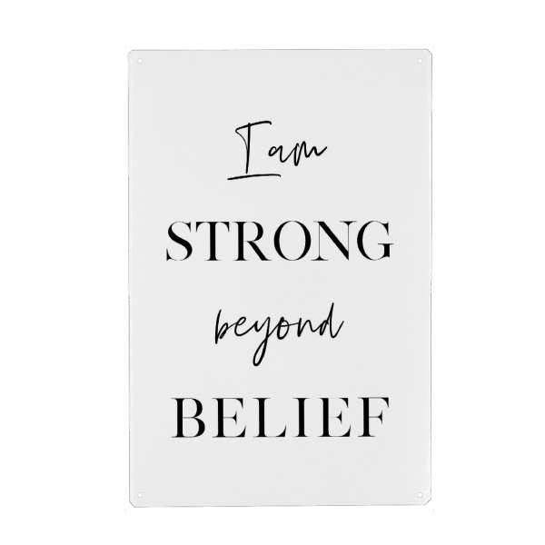 Holzbild "I am Strong Beyond Belief" artboxONE - Typografie,Schwarzweiß,Sport / Motivation - Strong,Believe,Motivation,Inspiration