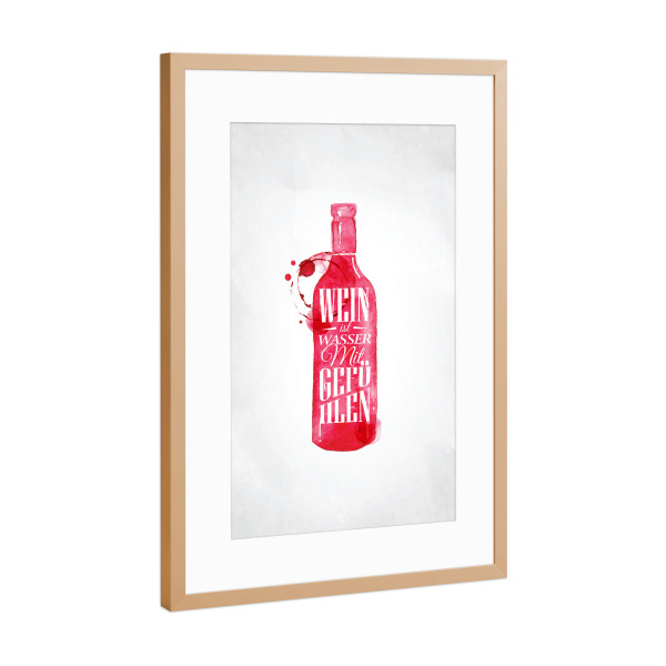 Poster mit Rahmen Kupfer "Weinflasche mit Schriftzug" artboxONE - Essen & Trinken / Alkohol - Wein,Wasser,Gefühle