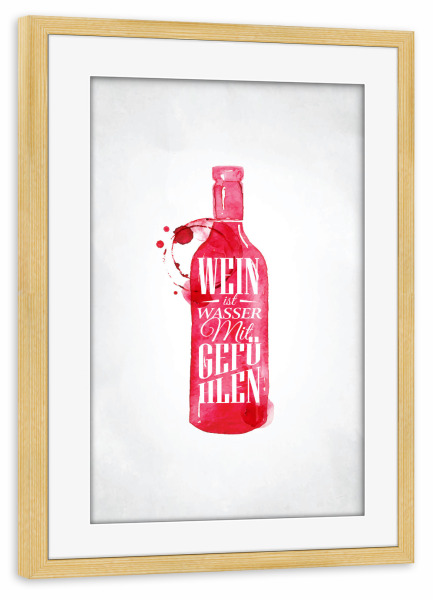 Poster mit Rahmen kiefer "Weinflasche mit Schriftzug" artboxONE - Essen & Trinken / Alkohol - Wein,Wasser,Gefühle