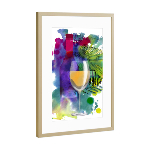 Poster mit Rahmen Gold "Tuscan white wine" artboxONE - Essen & Trinken / Alkohol - Wine,Watercolor,Tuscan