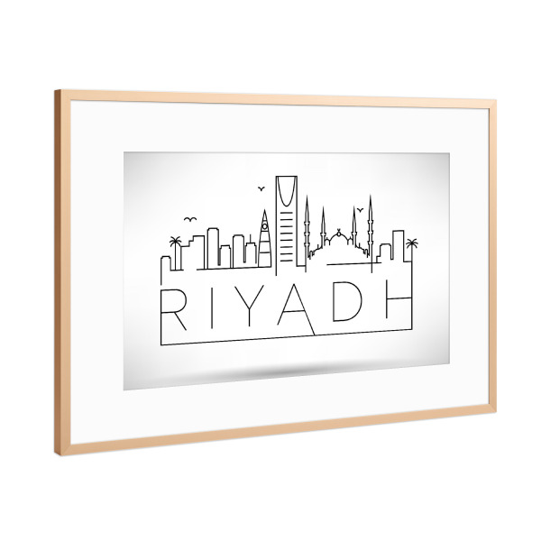 Poster mit Rahmen Kupfer "Minimal Riyadh Skyline Design" artboxONE - Städte,Schwarzweiß - City,Skyline,Silhouette,Riyadh,Saudi arabia,Arabia