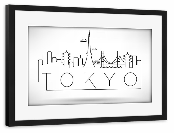 Poster mit Rahmen schwarz "Minimal Tokyo City Skyline" artboxONE - Städte,Schwarzweiß - Tokyo,City,Japan
