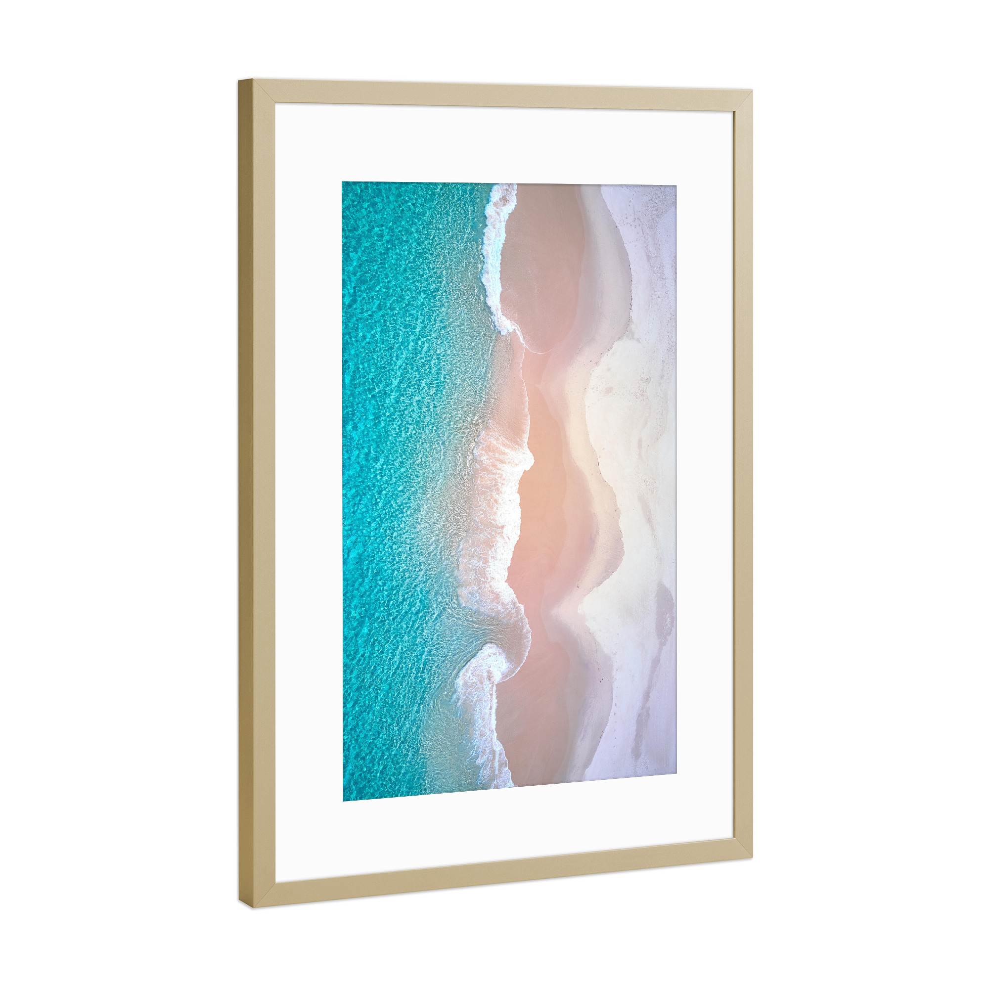 Poster mit Rahmen Gold "The Curl" artboxONE - Reise / Strand und Meer - Strand,Sonne,Meer,Drohne