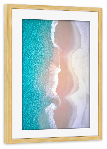 Poster mit Rahmen kiefer "The Curl" artboxONE - Reise / Strand und Meer - Strand,Sonne,Meer,Drohne