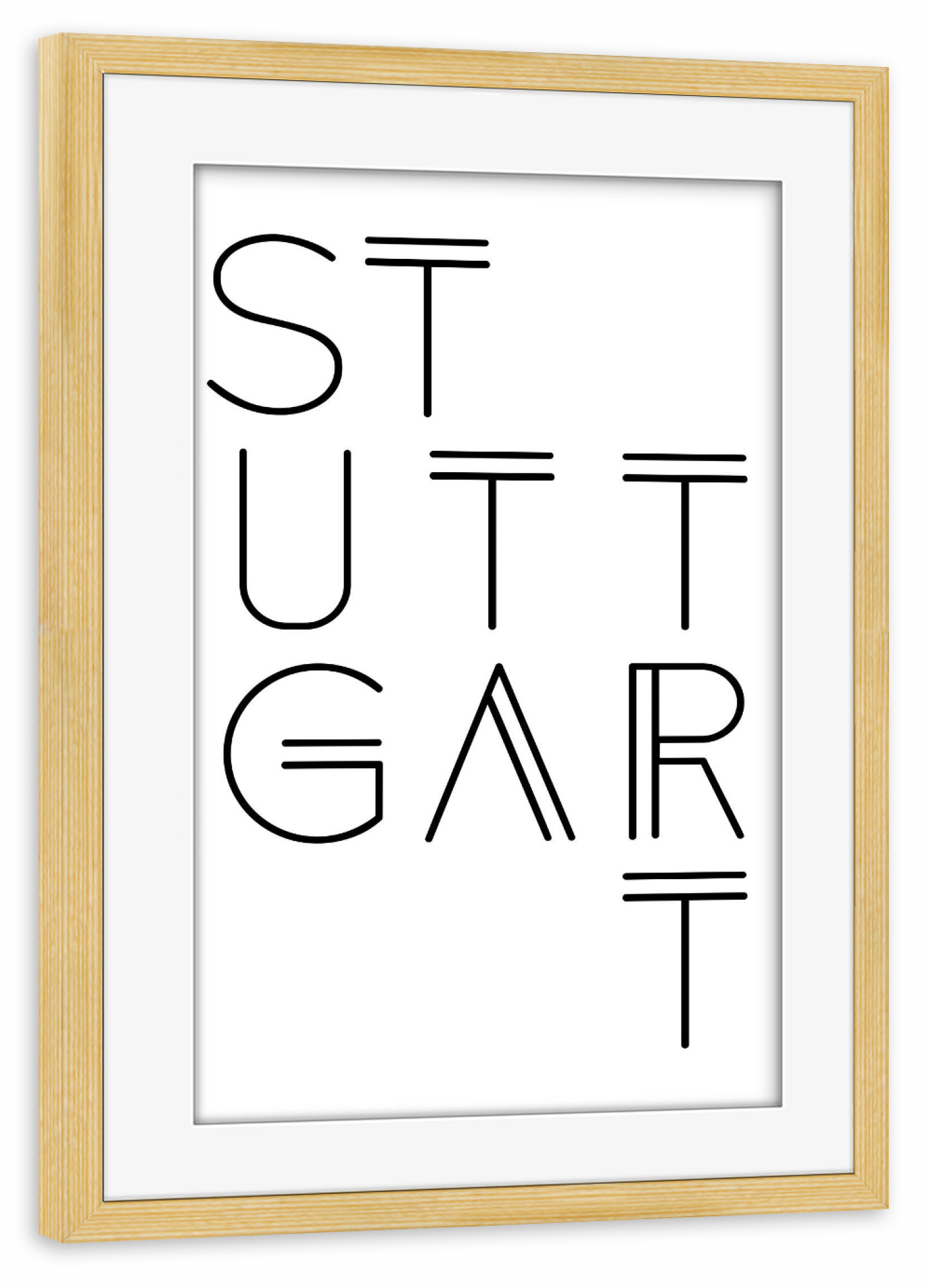 Poster mit Rahmen kiefer "Stuttgart - Typobild" artboxONE - Typografie,Schwarzweiß,Städte / Stuttgart - Stuttgart