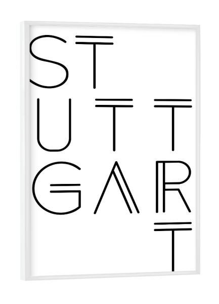 Poster mit weißem Rahmen "Stuttgart - Typobild" artboxONE - Typografie,Schwarzweiß,Städte / Stuttgart - Stuttgart