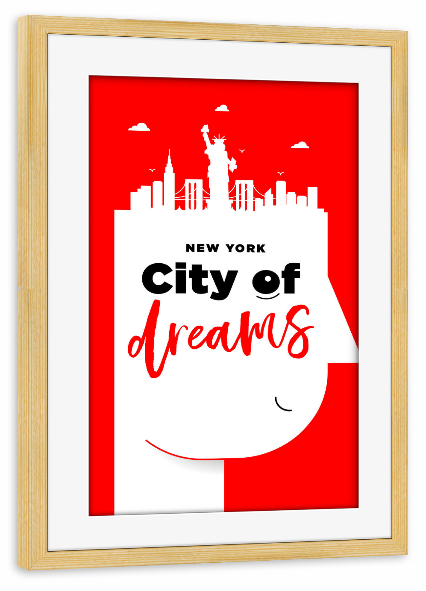 Poster mit Rahmen kiefer "New York City of Dreams" artboxONE - Städte / Weitere - City,Skyline,Silhouette,New york,Usa