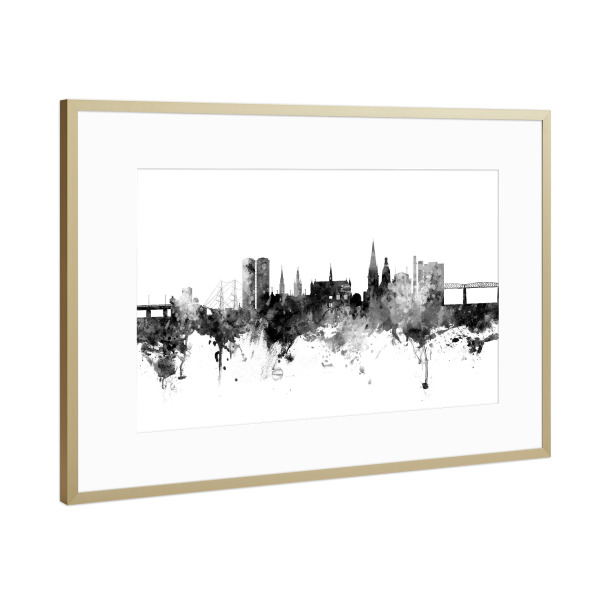 Poster mit Rahmen Gold "Dundee Scotland Skyline Black" artboxONE - Schwarzweiß,Städte / Weitere - Dundee,Skyline,Scotland