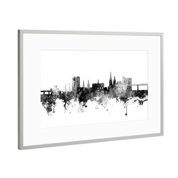 Poster mit Rahmen Silber "Dundee Scotland Skyline Black" artboxONE - Schwarzweiß,Städte / Weitere - Dundee,Skyline,Scotland